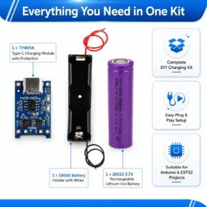 3.7V 18650 Li Ion Battery TP4056 Battery Holder Combo