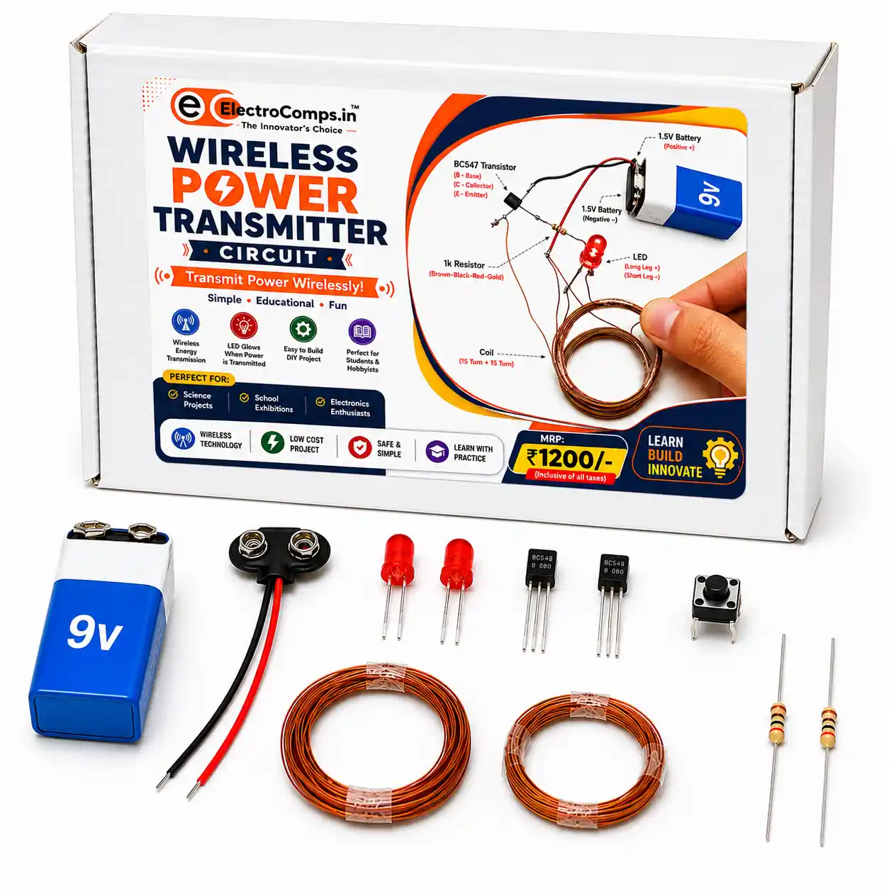 Wireless Power Transmitter School Science Project with Tesla Concept